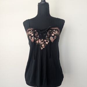 Embroidered Black and Pink Women's Top